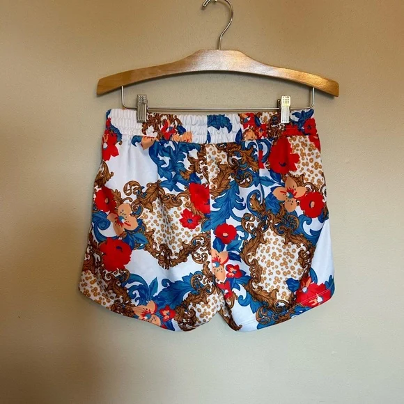 adidas Women's Athletic Shorts - Red, Blue, Brown Floral - Picture 2 of 10